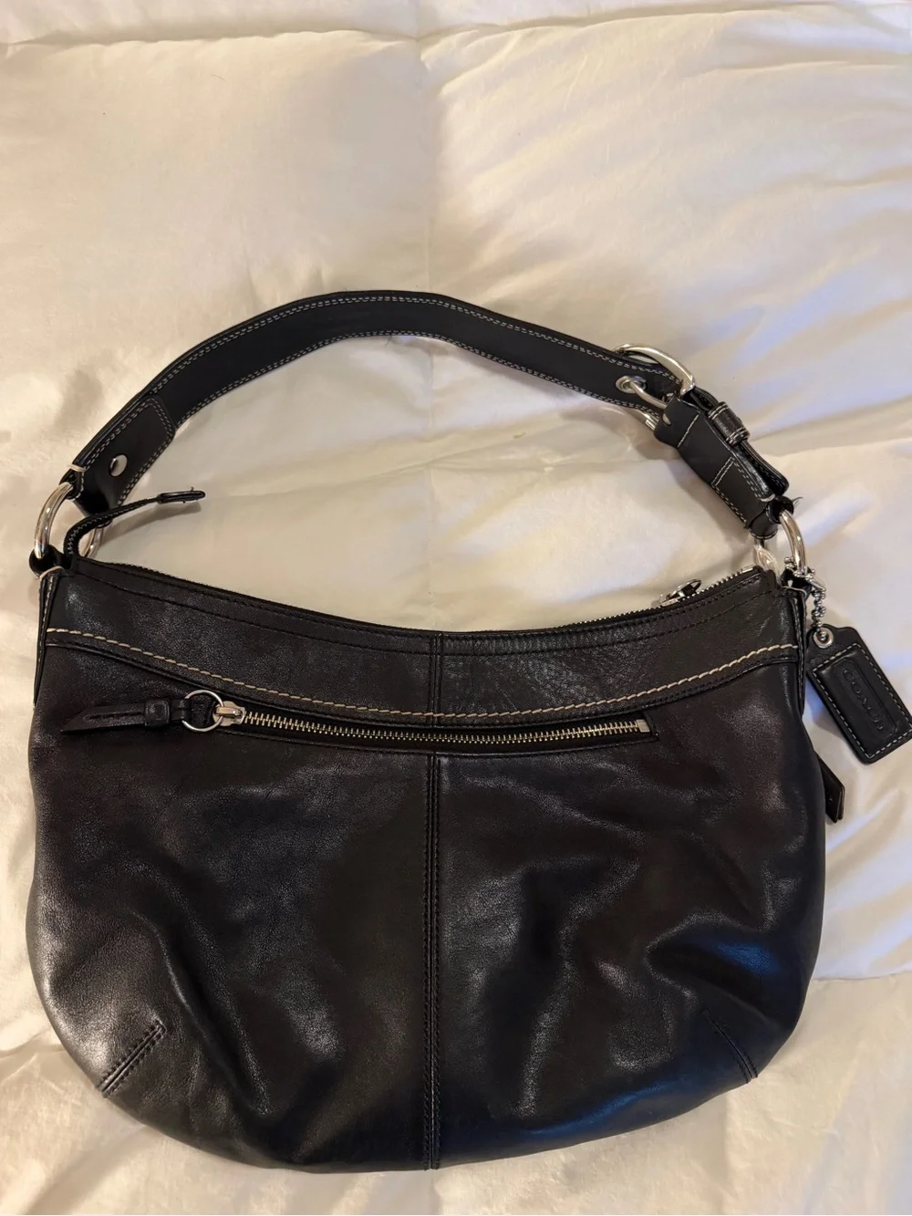 Coach Black Leather Shoulder Hobo with Silver Hardware